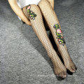 Custom floral embroidered patches fishnet pantyhose privated logo mesh women stockings